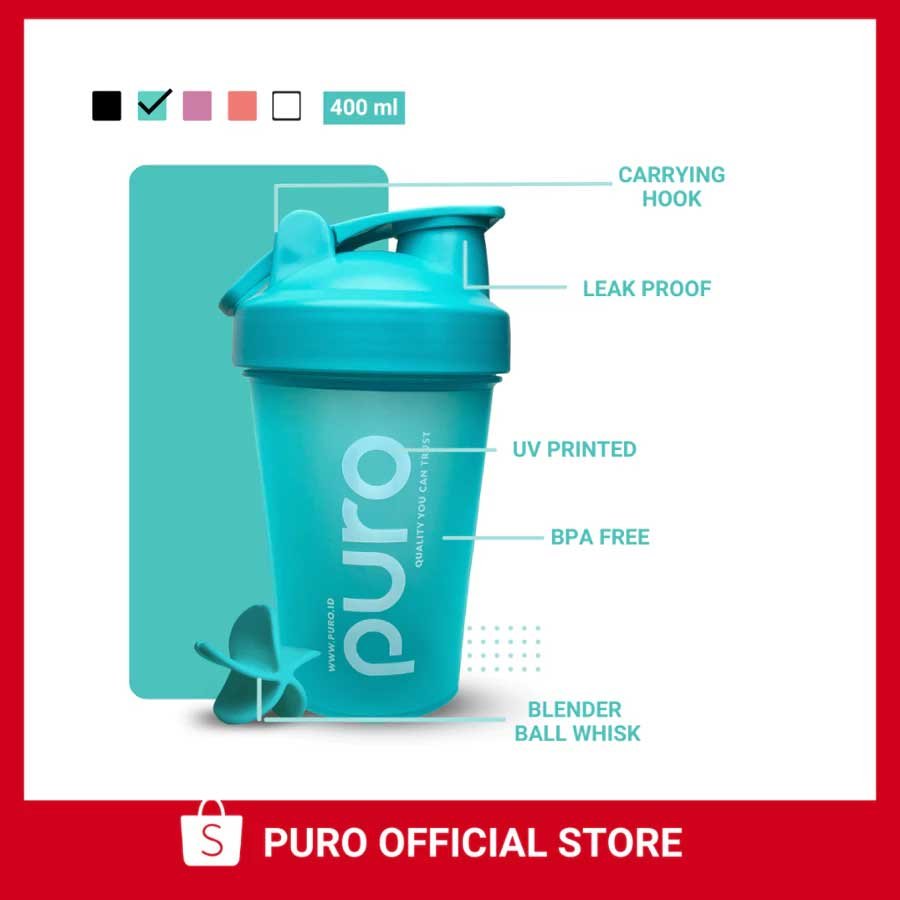 Shaker Whey Protein Botol Minum PURO, 400ml